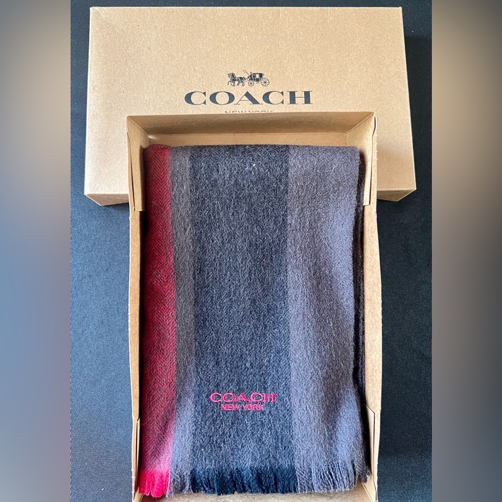 CASHMERE BLEND VARSITY SPORT SCARF (COACH F86547)
OXBLOOD